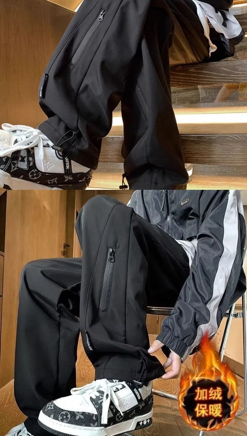 Men's Fleece-Lined Cargo Pants - Autumn/Winter American Style Loose Fit Straight Leg Casual Sports Trousers for Outdoor Activities showcase 10