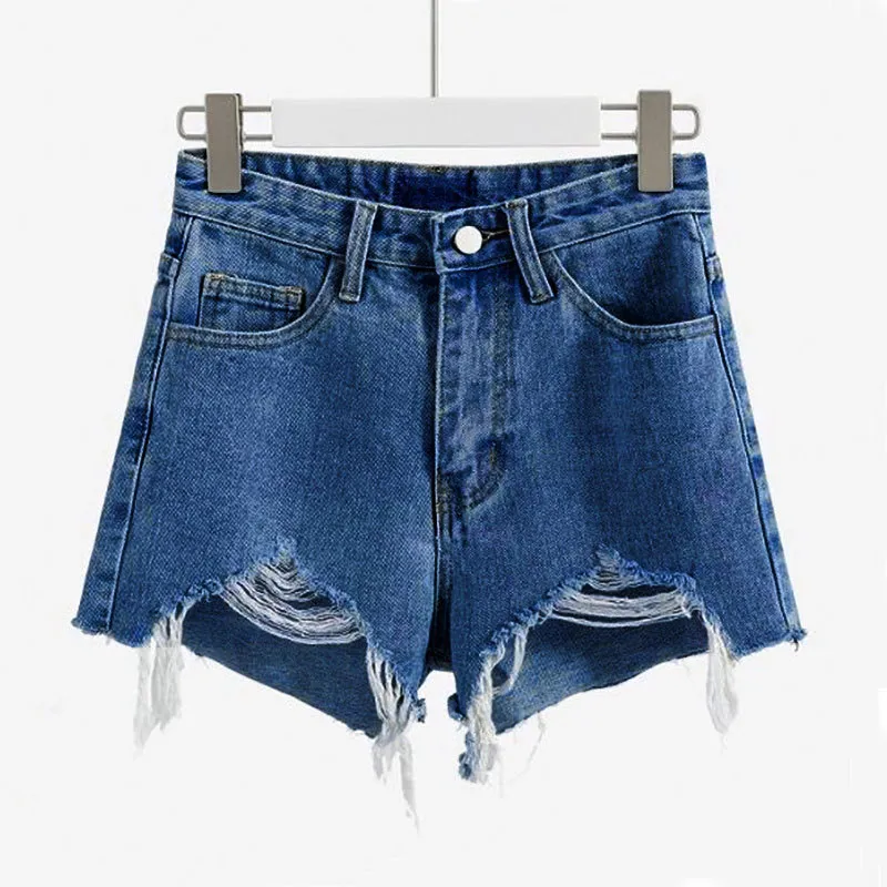 Women's Woolen Denim Shorts - Loose Fit Korean Style A-Line Hot Pants with Holes, Plus Size for Chubby Girls, Perfect for Summer Fashion thumbnail 7