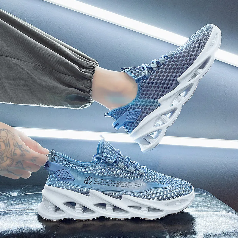 Men's Summer Breathable Mesh Running Shoes - Lightweight Hollow Casual Sneakers with Increased Shock Absorption for Trendy Sports & Everyday Wear - Image 3