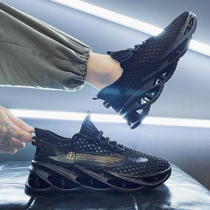Men's Summer Breathable Mesh Running Shoes - Lightweight Hollow Casual Sneakers with Increased Shock Absorption for Trendy Sports & Everyday Wear - Image 2
