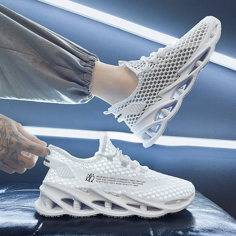 Men's Summer Breathable Mesh Running Shoes - Lightweight Hollow Casual Sneakers with Increased Shock Absorption for Trendy Sports & Everyday Wear - Image 1