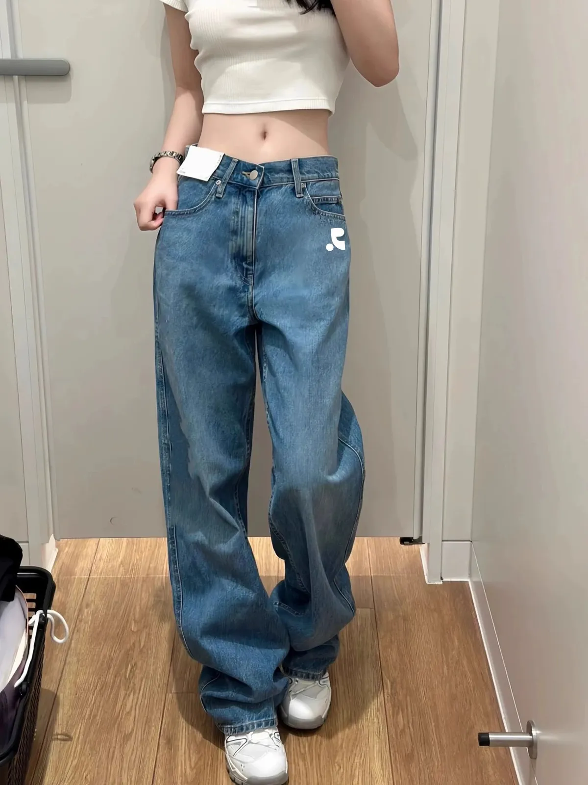 Women's Wide-Leg Jeans Draped Loose Fit Retro Floor-Length Pants for Spring Summer Korean Fashion showcase 2