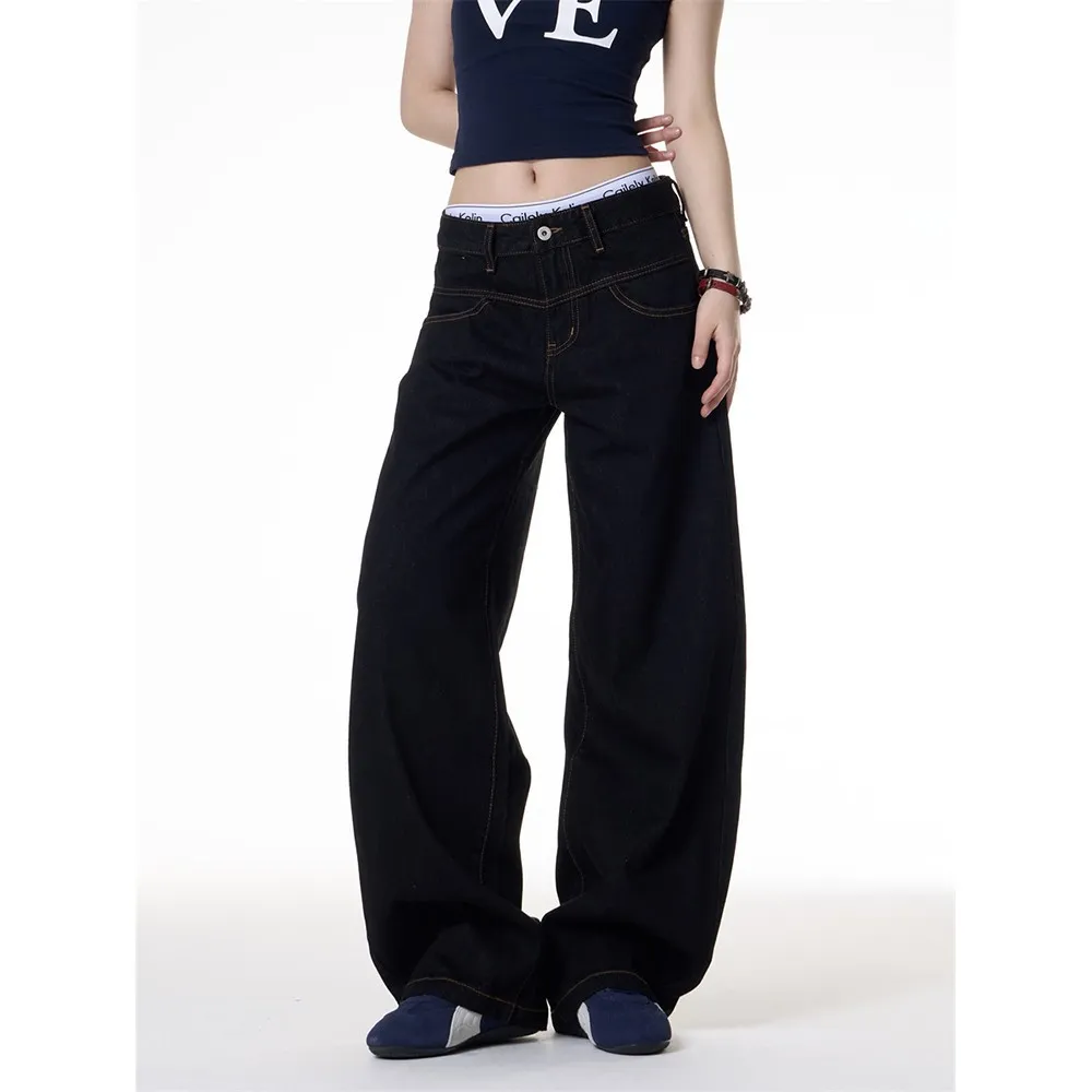 Retro Dark Blue Wide-Leg Jeans for Men & Women - Loose Fit Slimming Versatile Straight Leg Pants - Image 2