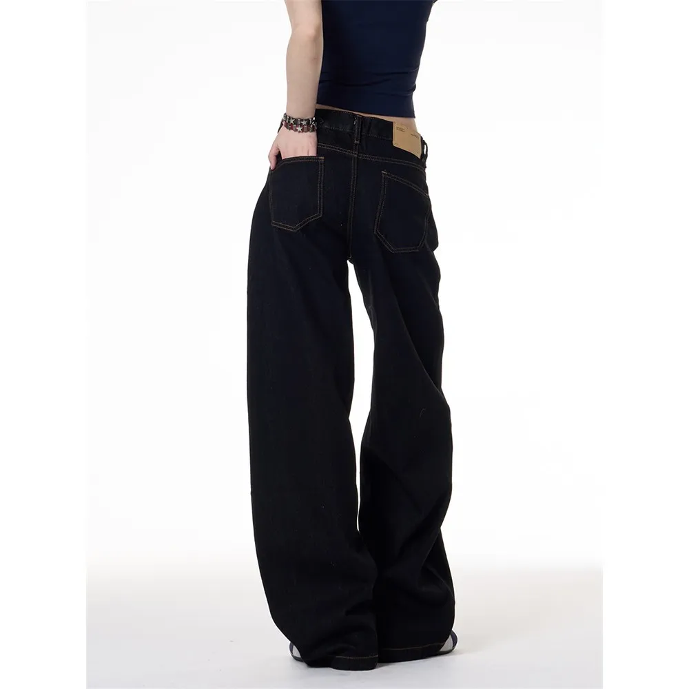 Retro Dark Blue Wide-Leg Jeans for Men & Women - Loose Fit Slimming Versatile Straight Leg Pants - Image 3