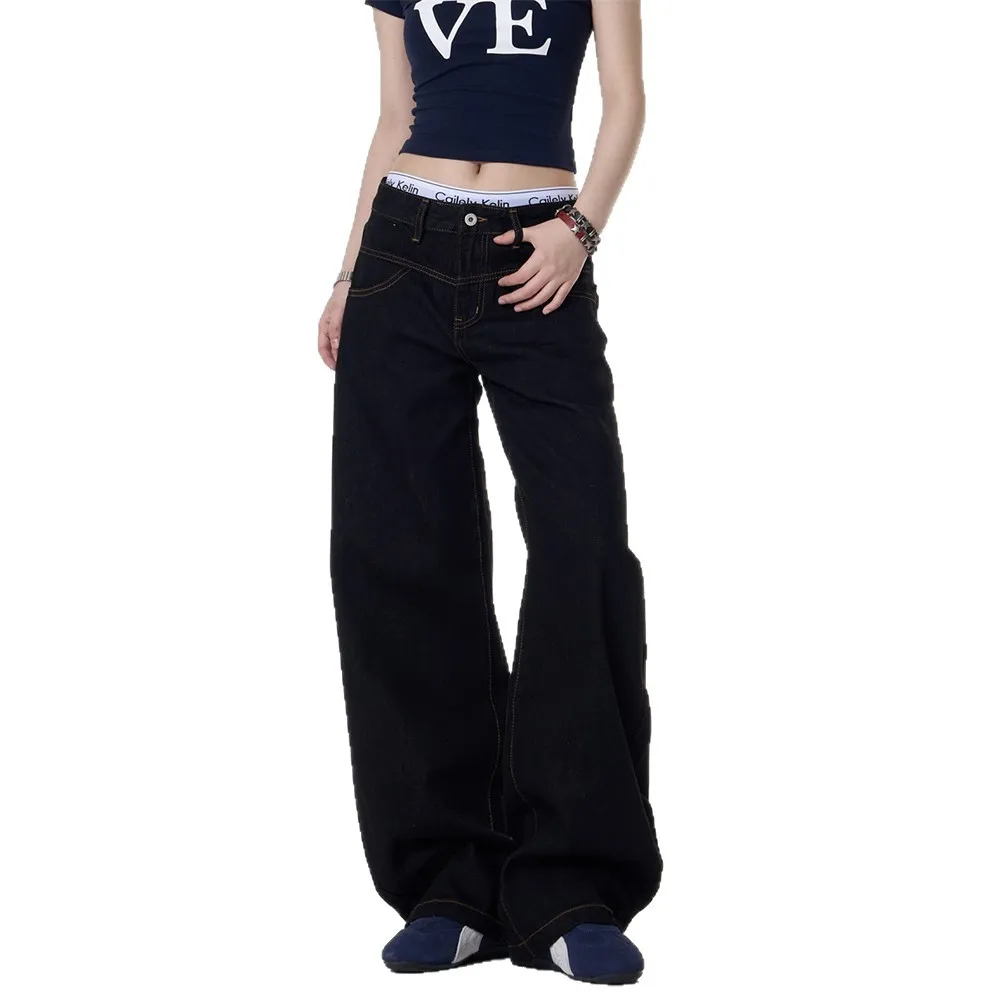 Retro Dark Blue Wide-Leg Jeans for Men & Women - Loose Fit Slimming Versatile Straight Leg Pants - Image 5