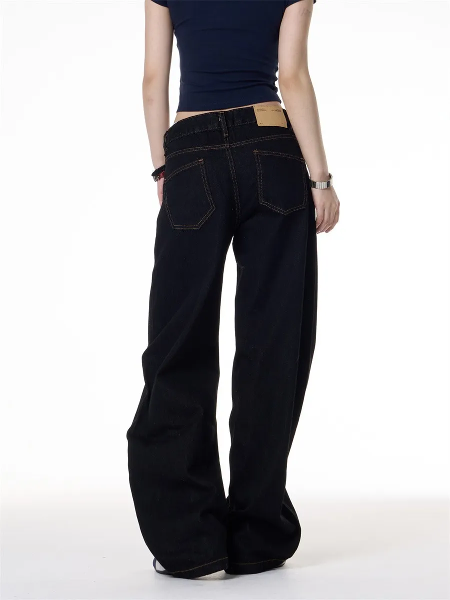 Retro Dark Blue Wide-Leg Jeans for Men & Women - Loose Fit Slimming Versatile Straight Leg Pants showcase 5