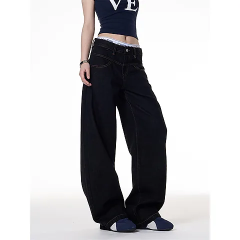 Retro Dark Blue Wide-Leg Jeans for Men & Women - Loose Fit Slimming Versatile Straight Leg Pants