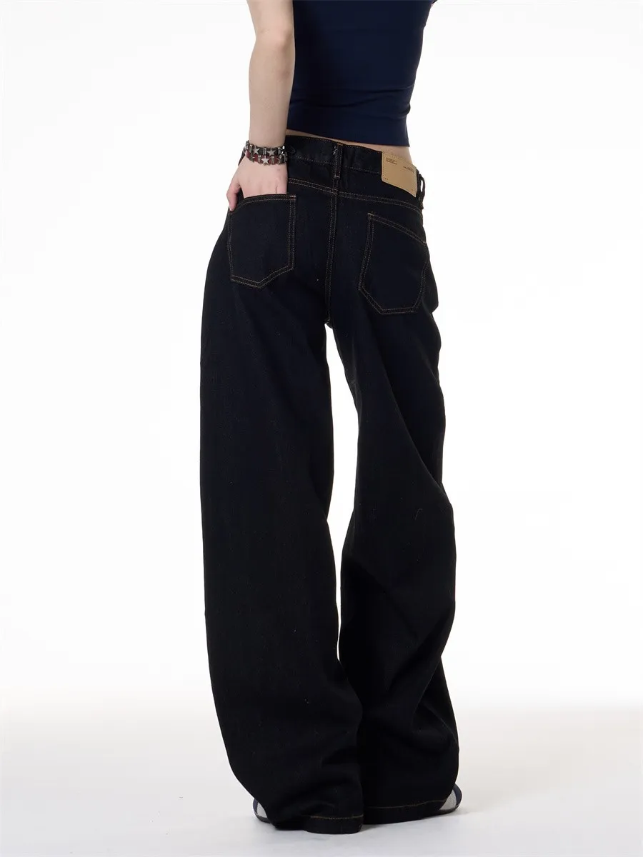 Retro Dark Blue Wide-Leg Jeans for Men & Women - Loose Fit Slimming Versatile Straight Leg Pants showcase 11