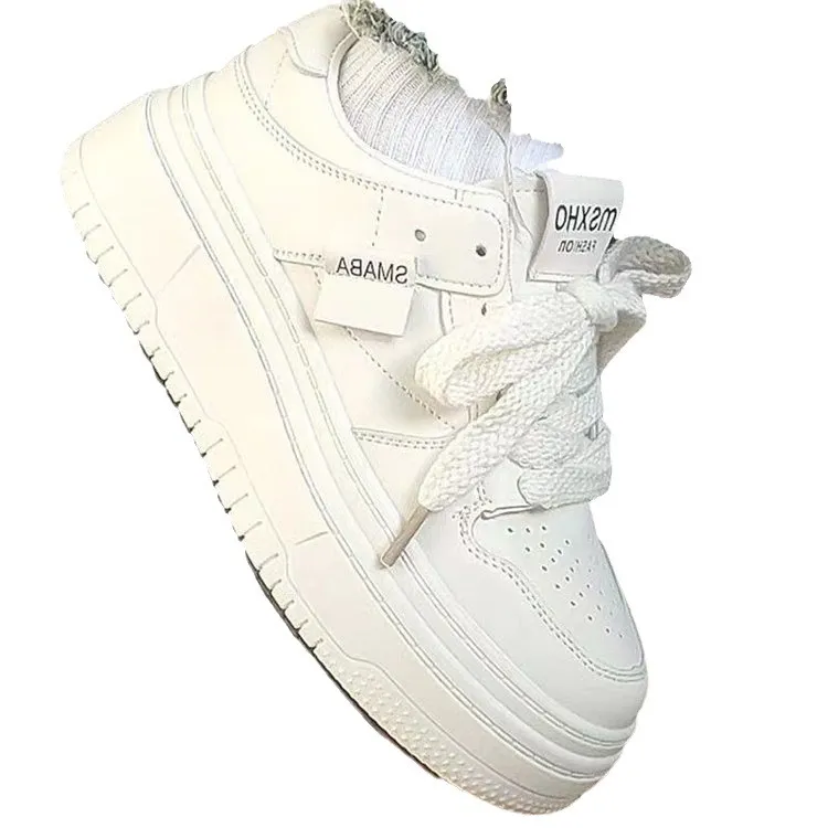 Women's Fashion White Casual Sneakers - Thick Sole, Breathable, Trendy Board Shoes for Students, Autumn 2023 Collection thumbnail 5