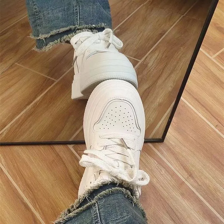 Women's Fashion White Casual Sneakers - Thick Sole, Breathable, Trendy Board Shoes for Students, Autumn 2023 Collection showcase 4