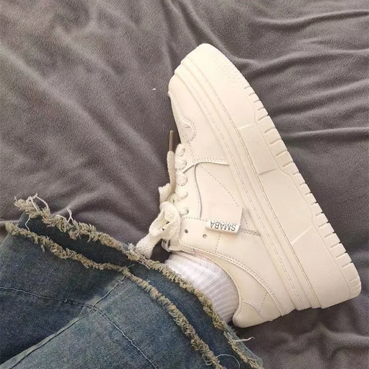 Women's Fashion White Casual Sneakers - Thick Sole, Breathable, Trendy Board Shoes for Students, Autumn 2023 Collection showcase 14