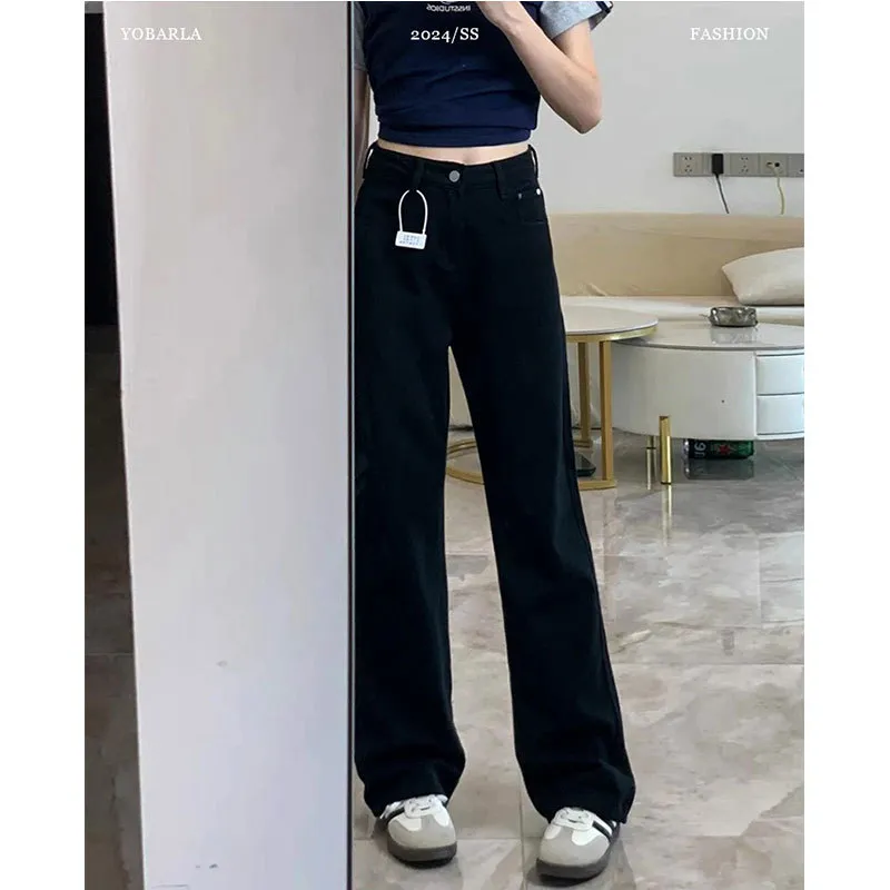 Women's White Wide-Leg Jeans 2025 Autumn Winter Collection High-Waisted Loose Fit Draped Small Straight-Leg Floor-Length Trousers for Fashionable Ladies thumbnail 8