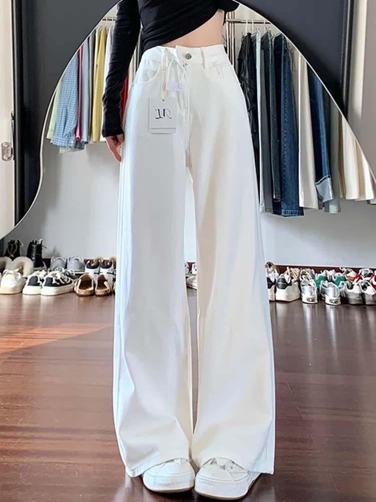 Women's White Wide-Leg Jeans 2025 Autumn Winter Collection High-Waisted Loose Fit Draped Small Straight-Leg Floor-Length Trousers for Fashionable Ladies showcase 8