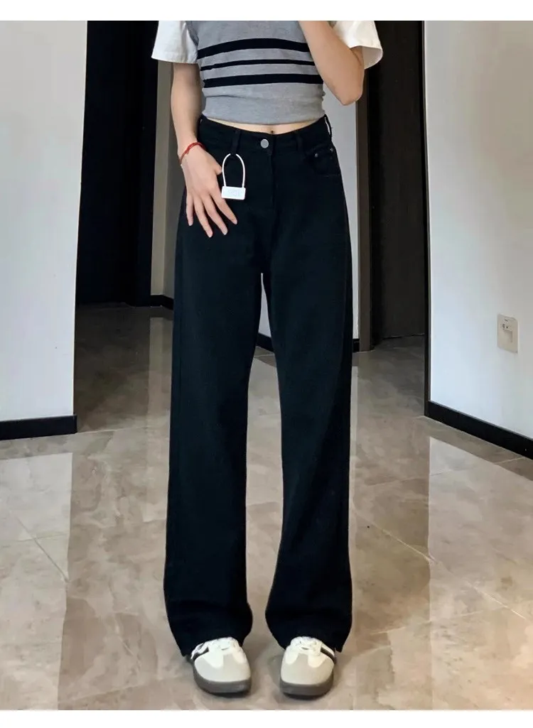 Women's White Wide-Leg Jeans 2025 Autumn Winter Collection High-Waisted Loose Fit Draped Small Straight-Leg Floor-Length Trousers for Fashionable Ladies showcase 16