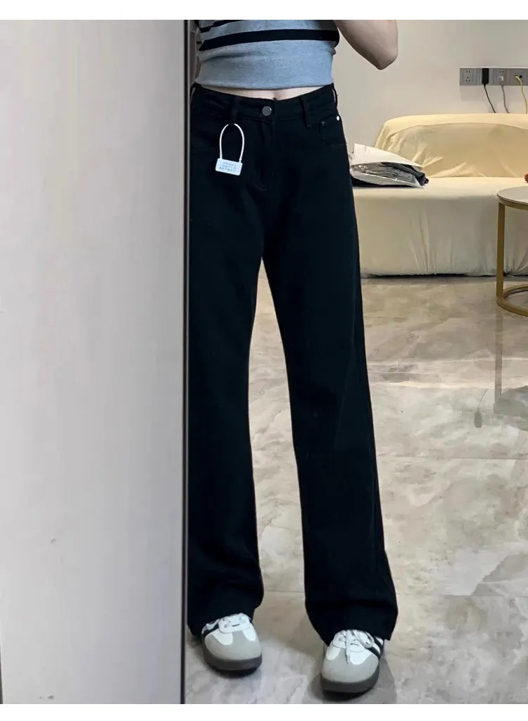 Women's White Wide-Leg Jeans 2025 Autumn Winter Collection High-Waisted Loose Fit Draped Small Straight-Leg Floor-Length Trousers for Fashionable Ladies showcase 19