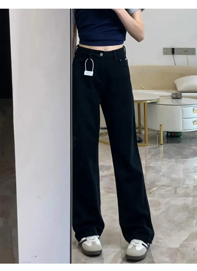 Women's White Wide-Leg Jeans 2025 Autumn Winter Collection High-Waisted Loose Fit Draped Small Straight-Leg Floor-Length Trousers for Fashionable Ladies showcase 17