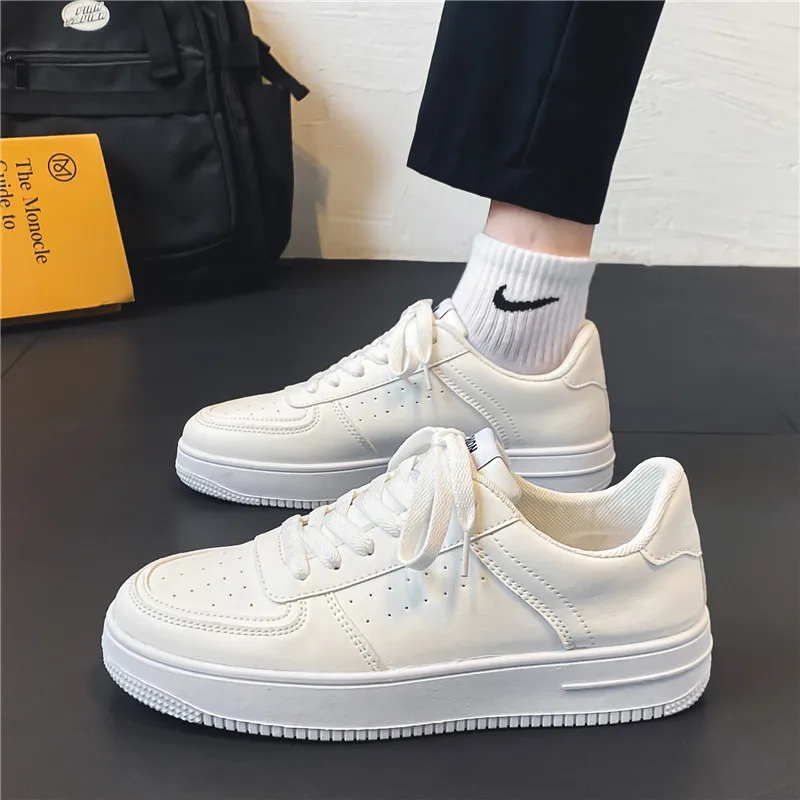 Men's Breathable Mesh Sneakers - Spring 2026 Trendy Casual Sports Shoes for Youth, Versatile Solid White Design thumbnail 6