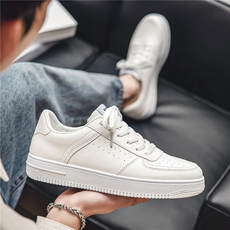 Men's Breathable Mesh Sneakers - Spring 2026 Trendy Casual Sports Shoes for Youth, Versatile Solid White Design thumbnail 4