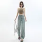 Women's Black & Gray High-Waisted Wide-Leg Jeans - Versatile Loose Drape Straight Pants for Spring/Summer, Retro American Style - Image 5