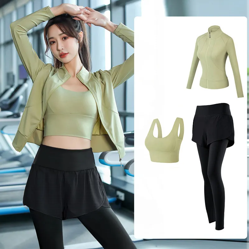 Women's 3-Piece Sportswear Set: Long Sleeve Quick-Dry Top, Running Yoga Pants, Outdoor Gym Training Activewear for Spring - Image 1