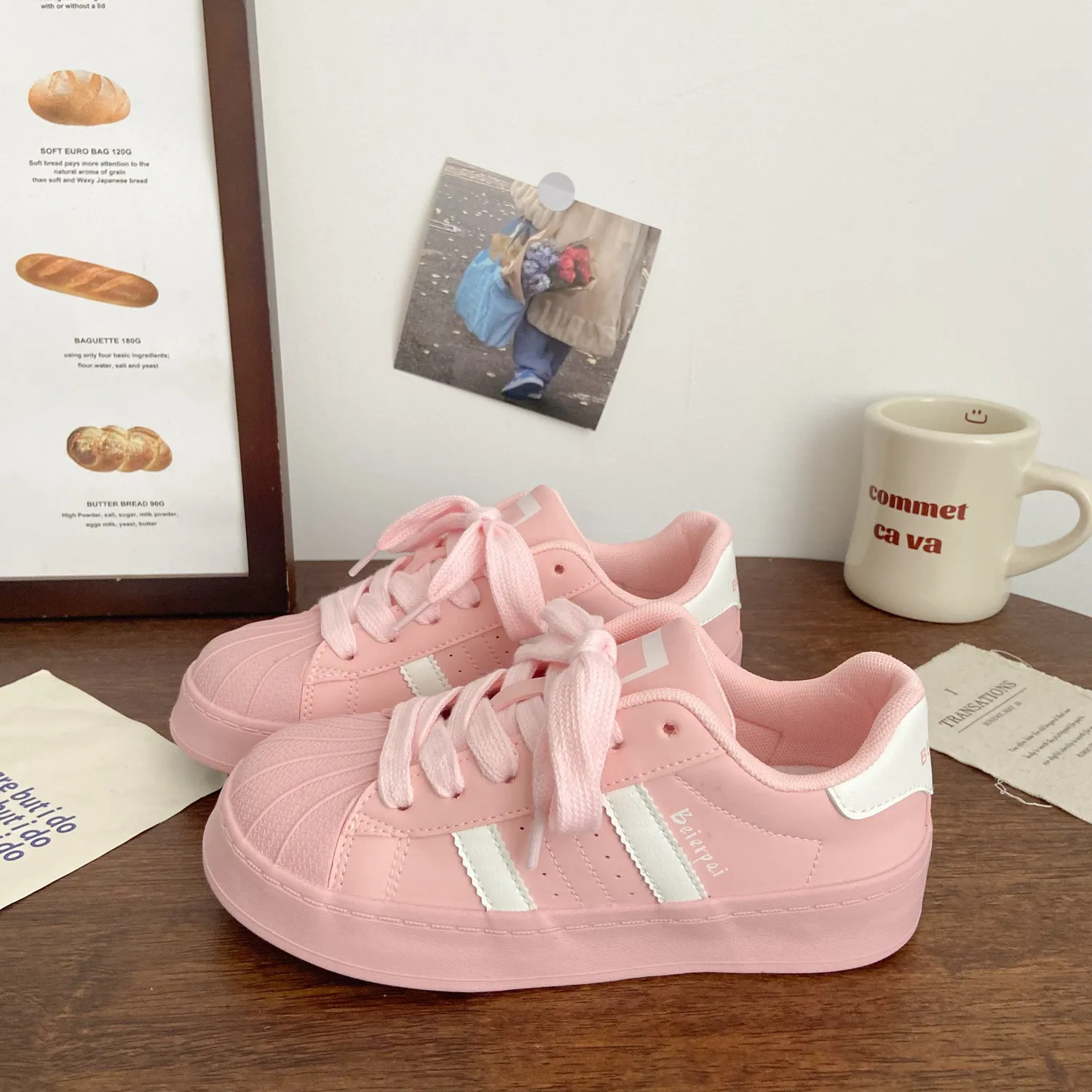 Women's Spring 2025 New Arrival Casual Sneakers - White Shell Head Board Shoes for Students, Versatile Joker Style thumbnail 4