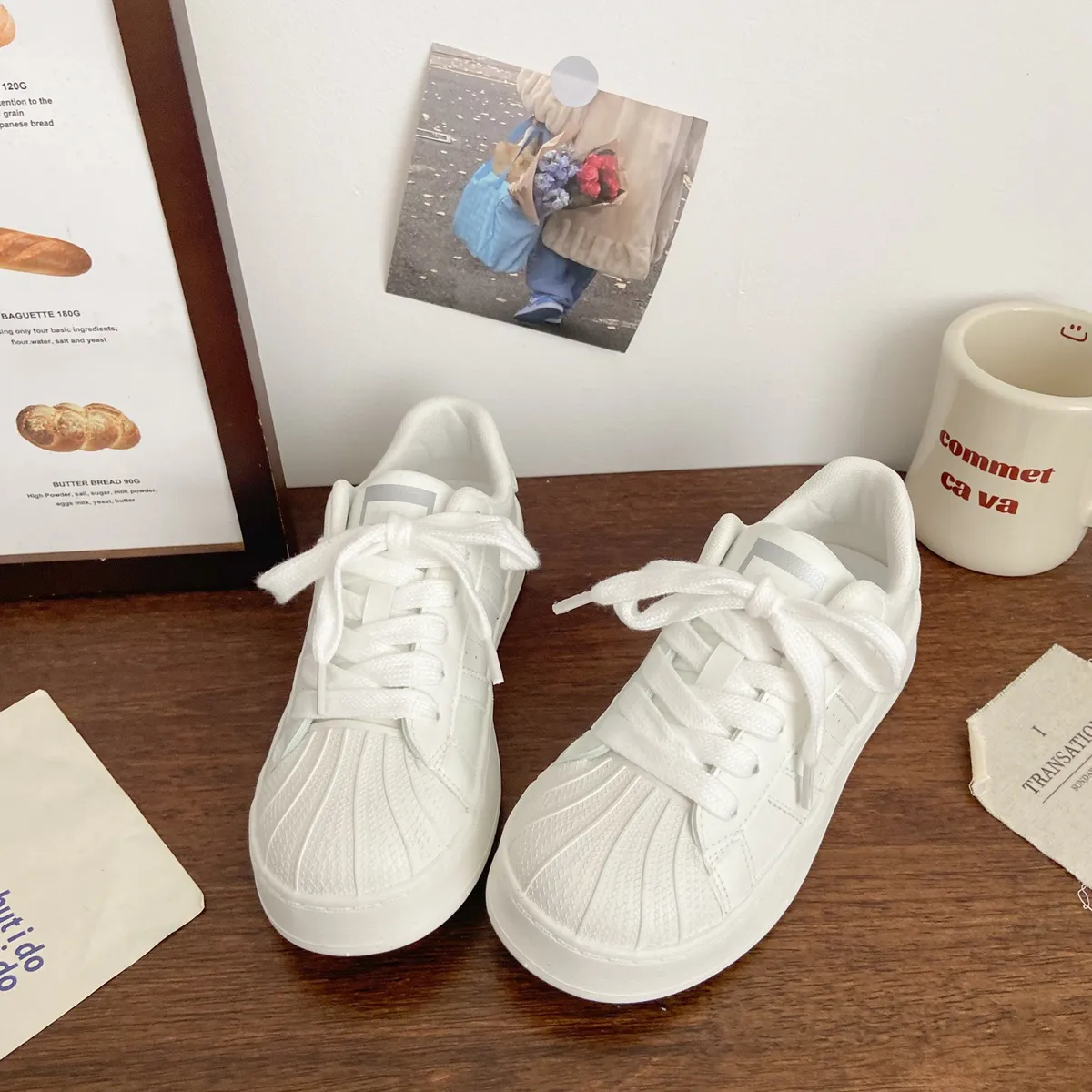 Women's Spring 2025 New Arrival Casual Sneakers - White Shell Head Board Shoes for Students, Versatile Joker Style showcase 5