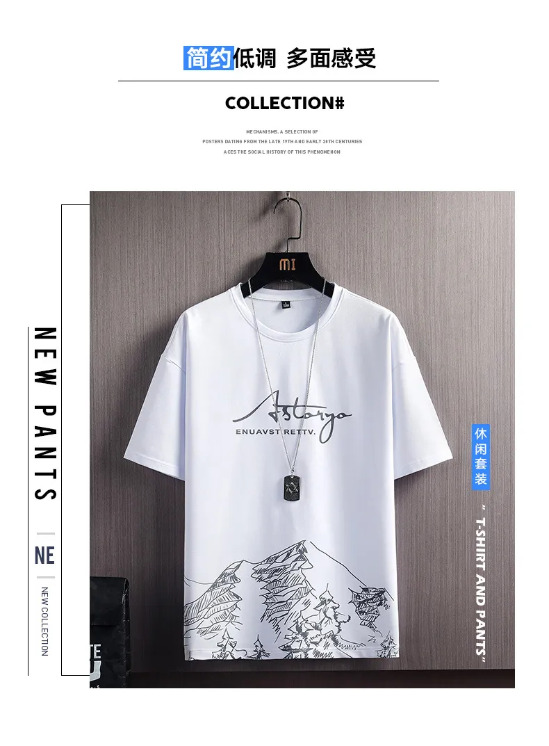 Men's Summer Snow Mountain Print Short-Sleeve T-Shirt & Shorts Set - Trendy Korean Style Slim Fit Two-Piece Sportswear for Casual Wear showcase 5