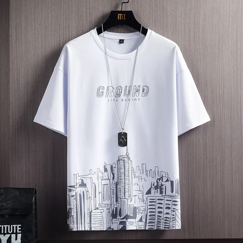 Men's Summer Snow Mountain Print Short-Sleeve T-Shirt & Shorts Set - Trendy Korean Style Slim Fit Two-Piece Sportswear for Casual Wear thumbnail 10