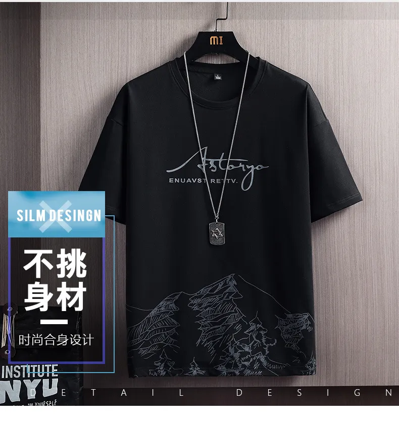 Men's Summer Snow Mountain Print Short-Sleeve T-Shirt & Shorts Set - Trendy Korean Style Slim Fit Two-Piece Sportswear for Casual Wear showcase 3