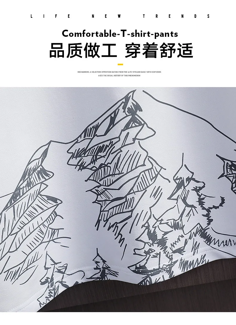 Men's Summer Snow Mountain Print Short-Sleeve T-Shirt & Shorts Set - Trendy Korean Style Slim Fit Two-Piece Sportswear for Casual Wear showcase 6