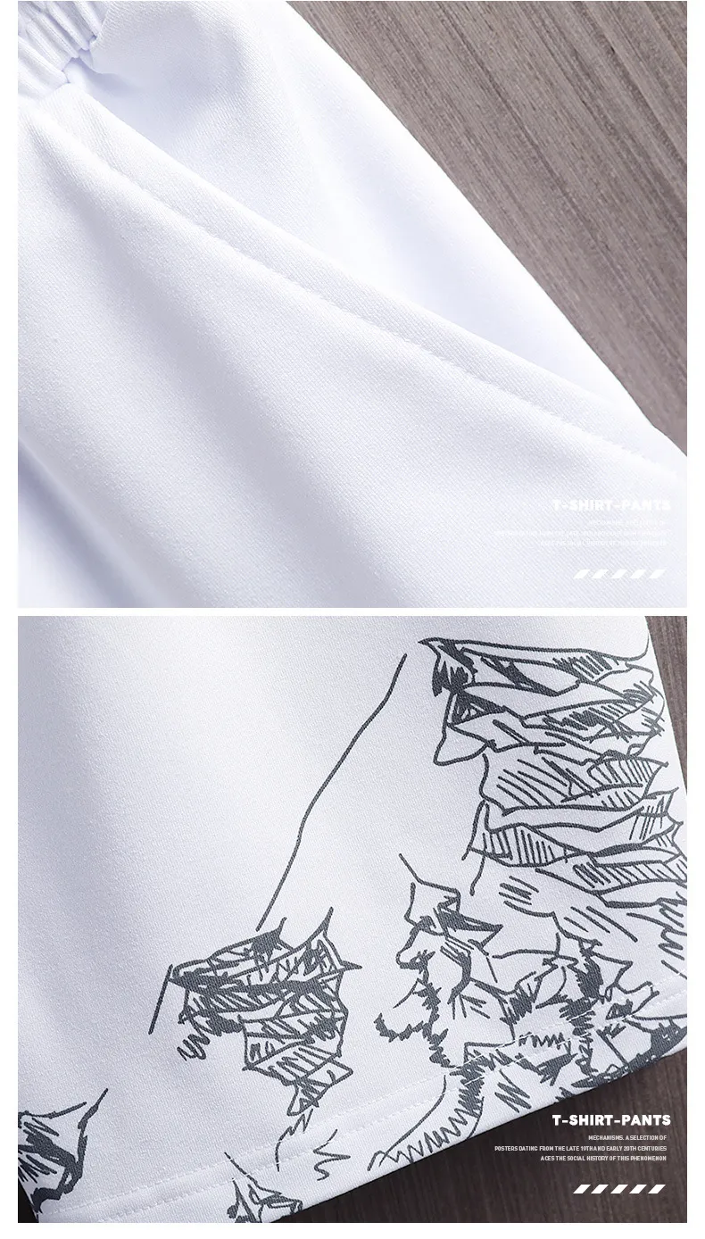 Men's Summer Snow Mountain Print Short-Sleeve T-Shirt & Shorts Set - Trendy Korean Style Slim Fit Two-Piece Sportswear for Casual Wear showcase 14