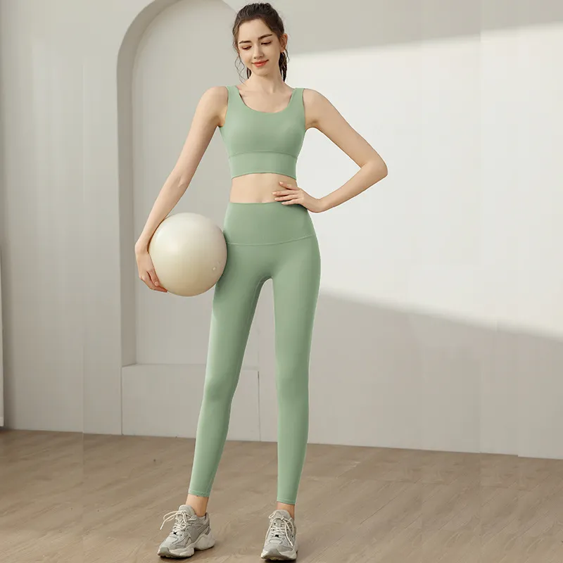 Women's High Elastic Yoga Suit Two-Piece Set - Backless Vest & High Waist Tummy Control Pants for Fitness & Exercise thumbnail 1