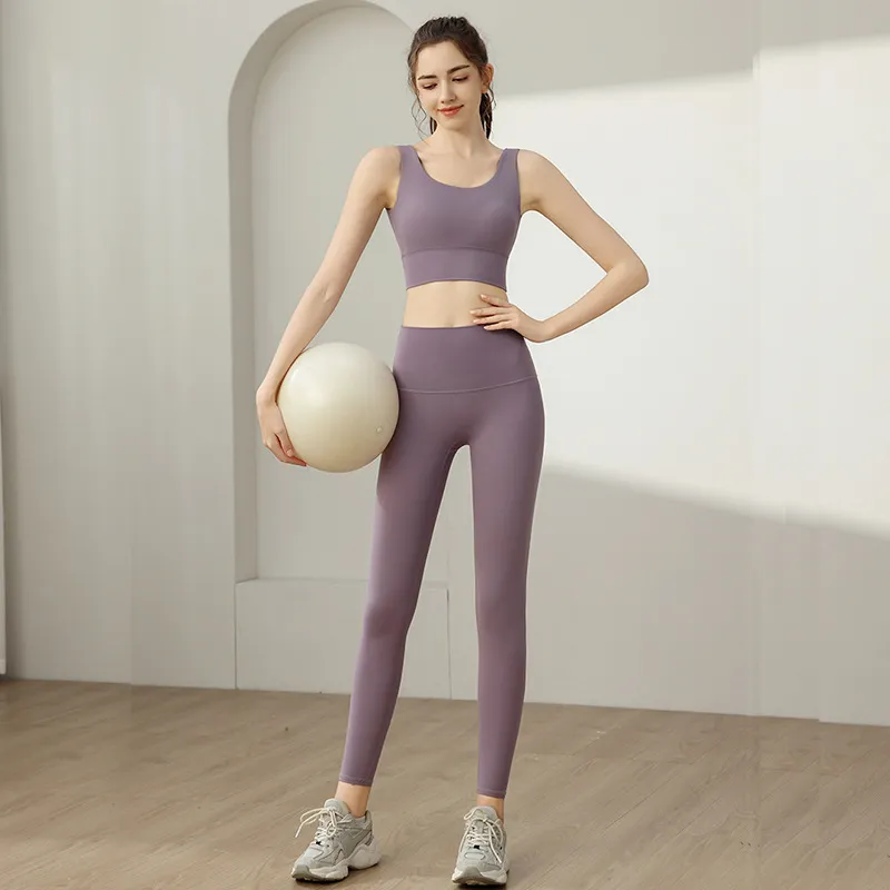 Women's High Elastic Yoga Suit Two-Piece Set - Backless Vest & High Waist Tummy Control Pants for Fitness & Exercise thumbnail 2