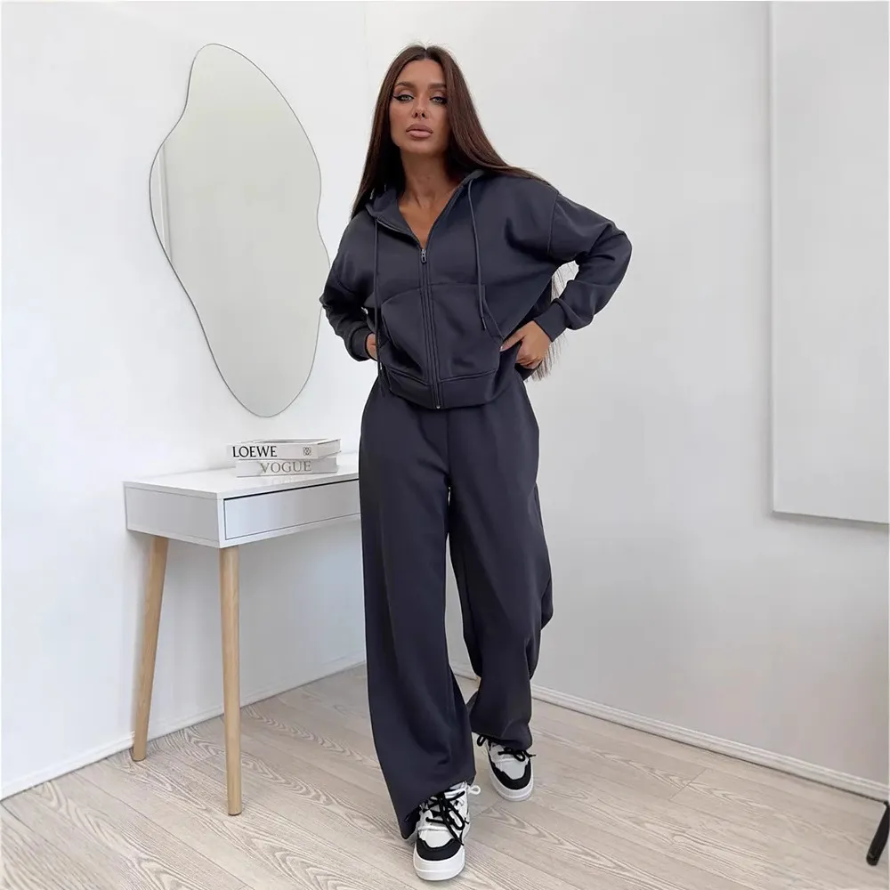 Men's Two-Piece Sportswear Set: Long-Sleeve Zipper Hoodie & Lace-Up Trousers, Comfortable Cotton Blend for Active Lifestyles thumbnail 5