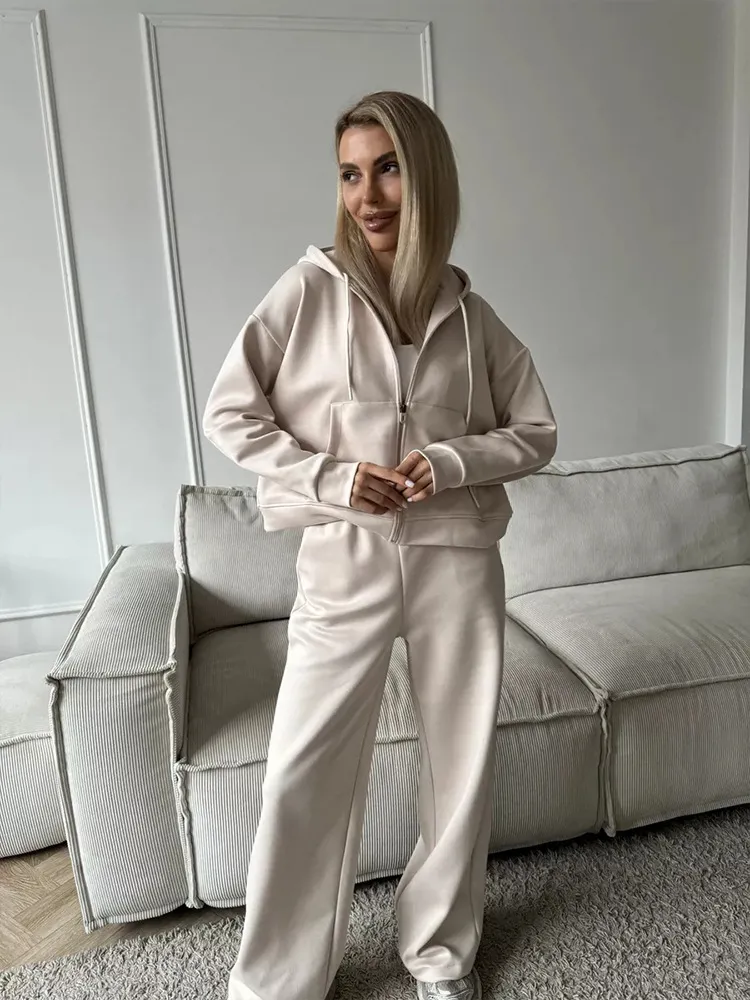 Men's Two-Piece Sportswear Set: Long-Sleeve Zipper Hoodie & Lace-Up Trousers, Comfortable Cotton Blend for Active Lifestyles thumbnail 10