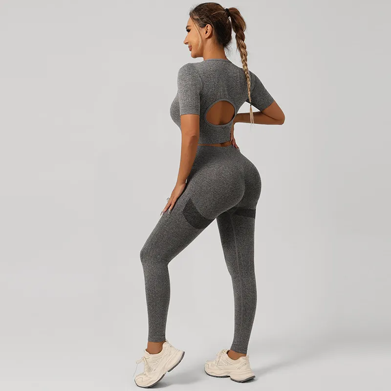 Women's Yoga Outfit Set: High Waist Trousers, Sports Vest & Underwear - Peach Hip Fitness Apparel for Gym & Exercise thumbnail 9