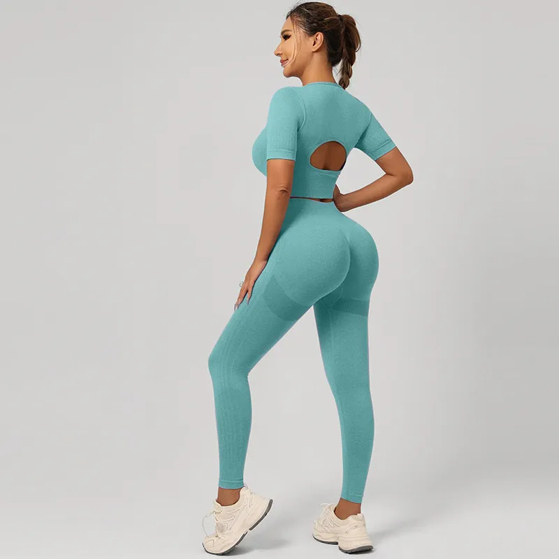 Women's Yoga Outfit Set: High Waist Trousers, Sports Vest & Underwear - Peach Hip Fitness Apparel for Gym & Exercise thumbnail 7