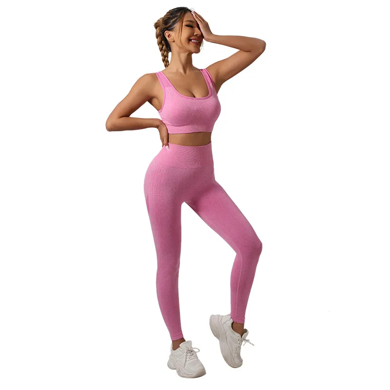 Women's Yoga Outfit Set: High Waist Trousers, Sports Vest & Underwear - Peach Hip Fitness Apparel for Gym & Exercise thumbnail 5