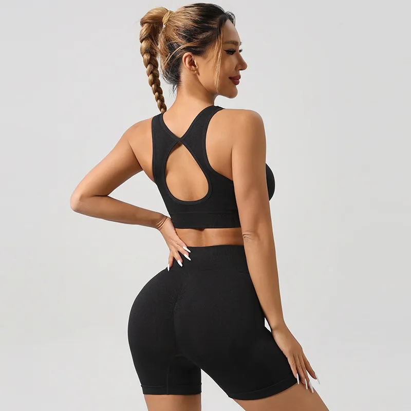 Women's Yoga Outfit Set: High Waist Trousers, Sports Vest & Underwear - Peach Hip Fitness Apparel for Gym & Exercise thumbnail 6