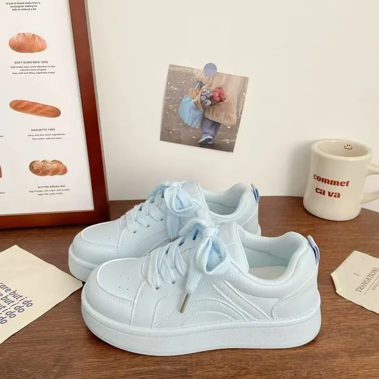 Women's Chic White Platform Leather Sneakers - Breathable Spring Fashion Student Sports Shoes showcase 2