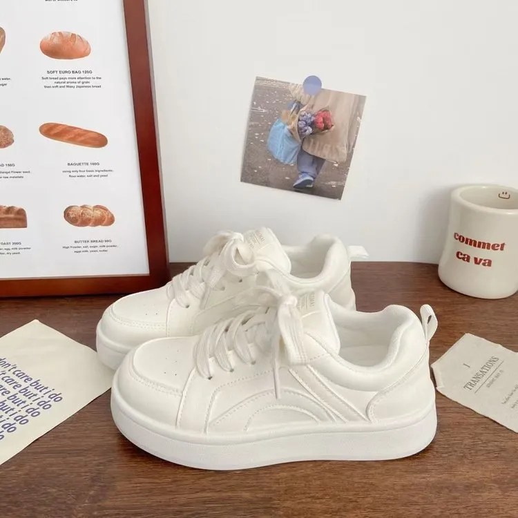 Women's Chic White Platform Leather Sneakers - Breathable Spring Fashion Student Sports Shoes - Image 4