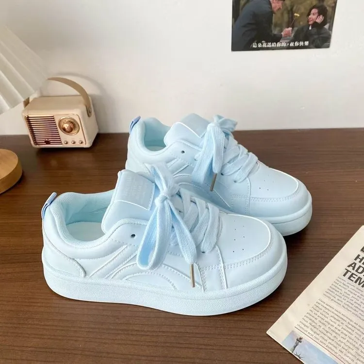 Women's Chic White Platform Leather Sneakers - Breathable Spring Fashion Student Sports Shoes - Image 2