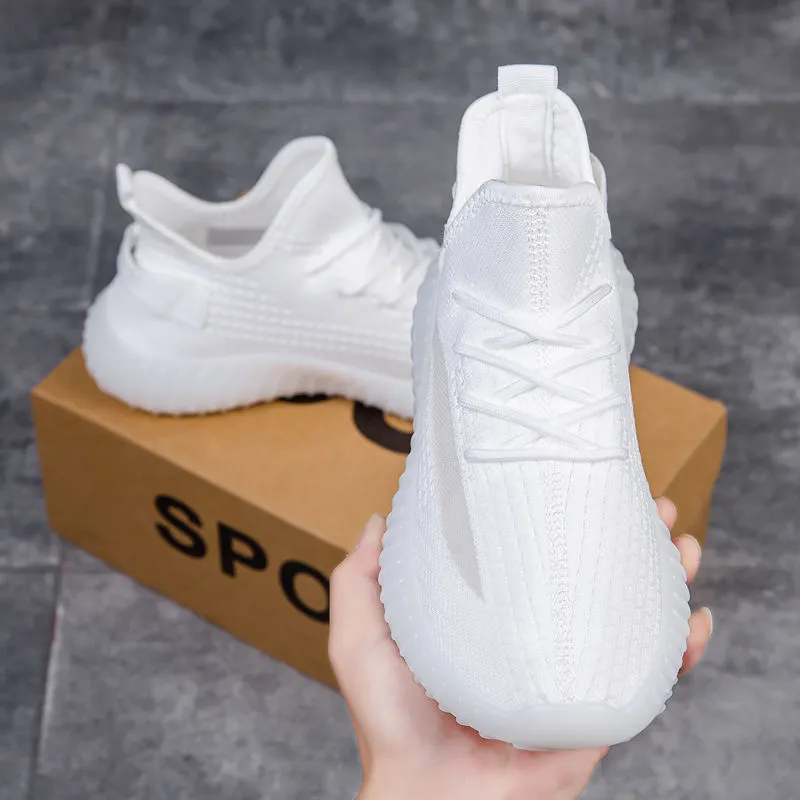 Coconut Shoes Men's & Women's White Sneakers, Breathable Fly-Knit 350 Quality Student Sports Shoes, Comfortable Casual Footwear for School thumbnail 1