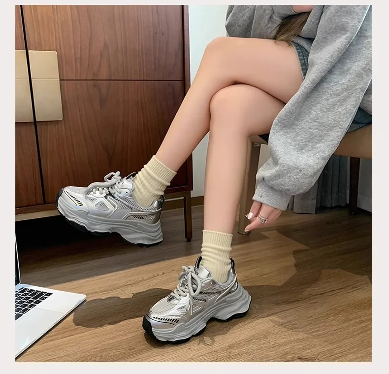 Black Dad Sneakers for Women - 2026 Spring New Model, Height-Increasing, Breathable Mesh, Lightweight Casual Sports Shoes for Versatile Style showcase 11