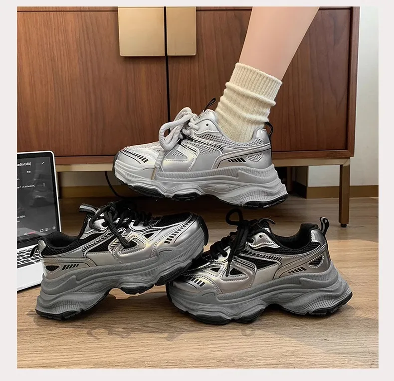 Black Dad Sneakers for Women - 2026 Spring New Model, Height-Increasing, Breathable Mesh, Lightweight Casual Sports Shoes for Versatile Style showcase 10