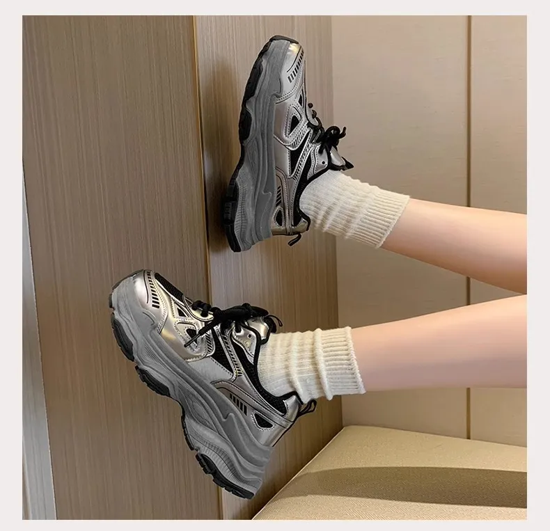 Black Dad Sneakers for Women - 2026 Spring New Model, Height-Increasing, Breathable Mesh, Lightweight Casual Sports Shoes for Versatile Style showcase 2