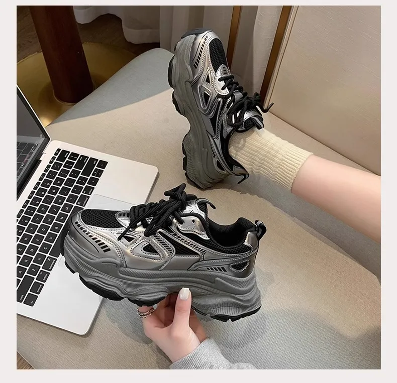 Black Dad Sneakers for Women - 2026 Spring New Model, Height-Increasing, Breathable Mesh, Lightweight Casual Sports Shoes for Versatile Style showcase 9