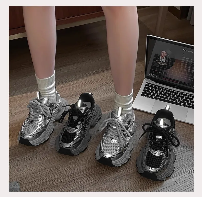 Black Dad Sneakers for Women - 2026 Spring New Model, Height-Increasing, Breathable Mesh, Lightweight Casual Sports Shoes for Versatile Style showcase 6