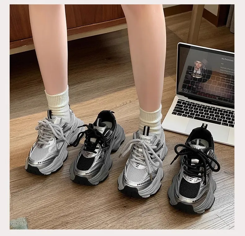 Black Dad Sneakers for Women - 2026 Spring New Model, Height-Increasing, Breathable Mesh, Lightweight Casual Sports Shoes for Versatile Style showcase 7