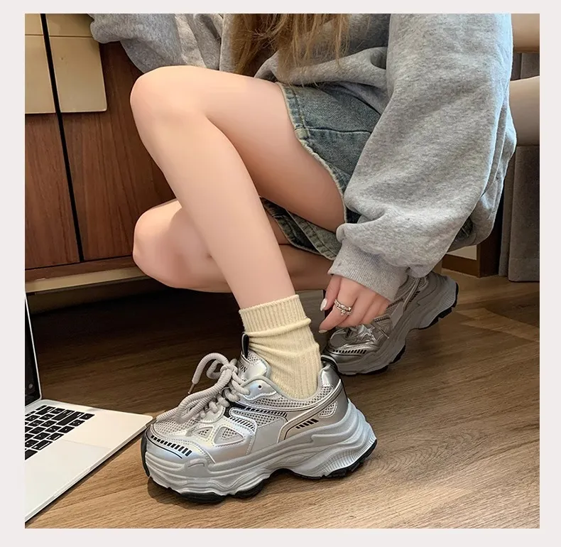 Black Dad Sneakers for Women - 2026 Spring New Model, Height-Increasing, Breathable Mesh, Lightweight Casual Sports Shoes for Versatile Style showcase 13